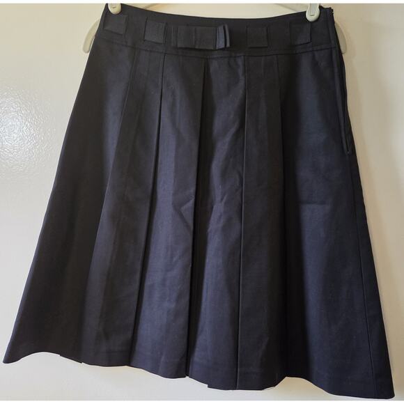 H&M Womens 6 Black Skirt Pleated Side Zip Grossgrain Belt Lined Dark Academia - Picture 2 of 9